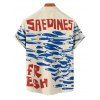 Chemise de Vacances Vintage Motif de Poisson Boutonnée à Manches Courtes - Rouge 5XL