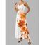 Watercolor Leaf Floral Print Spaghetti Strap Vacation Dress Pocket Long A Line Dress - DARK ORANGE L | US 8-10