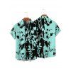 Chemise de vacances à motif de feuilles colorblock pour homme, chemise décontractée à manches courtes et boutons retroussables - Vert 5XL
