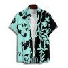 Chemise de vacances à motif de feuilles colorblock pour homme, chemise décontractée à manches courtes et boutons retroussables - Vert 5XL