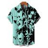 Chemise de vacances à motif de feuilles colorblock pour homme, chemise décontractée à manches courtes et boutons retroussables - Vert 5XL
