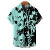 Vacation Couple Outfit Colorblock Leaf Pattern Ruched Bust Belt Dress and Roll Up Sleeve Shirt Casual Matching Outfit - Noir S | US 4