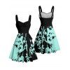 Vacation Couple Outfit Colorblock Leaf Pattern Ruched Bust Belt Dress and Roll Up Sleeve Shirt Casual Matching Outfit - Noir S | US 4