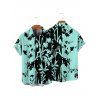 Vacation Couple Outfit Colorblock Leaf Pattern Ruched Bust Belt Dress and Roll Up Sleeve Shirt Casual Matching Outfit - Noir S | US 4