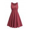 Robe croisée unie à boutons factices, taille haute, sans manches, coupe trapèze, mini, décontractée - Rouge foncé XXL | US 14