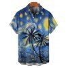 Vacation Couple Outfit Coconut Tree Art Painting Pattern Spaghetti Strap V Neck A Line Mini Tank Dress and Button Up Shirt Casual Matching Outfit - Bleu S | US 4