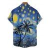 Vacation Couple Outfit Coconut Tree Art Painting Pattern Spaghetti Strap V Neck A Line Mini Tank Dress and Button Up Shirt Casual Matching Outfit - Bleu S | US 4