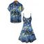 Vacation Couple Outfit Coconut Tree Art Painting Pattern Spaghetti Strap V Neck A Line Mini Tank Dress and Button Up Shirt Casual Matching Outfit - Bleu S | US 4