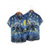 Vacation Couple Outfit Coconut Tree Art Painting Pattern Spaghetti Strap V Neck A Line Mini Tank Dress and Button Up Shirt Casual Matching Outfit - Bleu S | US 4
