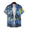 Vacation Couple Outfit Coconut Tree Art Painting Pattern Spaghetti Strap V Neck A Line Mini Tank Dress and Button Up Shirt Casual Matching Outfit - Bleu S | US 4