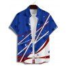 Independence Day Couple Outfit American Flag Elements Star Print Ruffle Cinched Off the Shoulder Ruched Bust High Low Midi Dress and Button Up Shirt Patriotic Matching Outfit - Bleu S | US 4