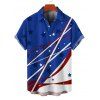 Independence Day Couple Outfit American Flag Elements Star Print Ruffle Cinched Off the Shoulder Ruched Bust High Low Midi Dress and Button Up Shirt Patriotic Matching Outfit - Bleu S | US 4