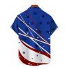 Independence Day Couple Outfit American Flag Elements Star Print Ruffle Cinched Off the Shoulder Ruched Bust High Low Midi Dress and Button Up Shirt Patriotic Matching Outfit - Bleu S | US 4
