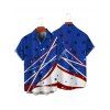 Independence Day Couple Outfit American Flag Elements Star Print Ruffle Cinched Off the Shoulder Ruched Bust High Low Midi Dress and Button Up Shirt Patriotic Matching Outfit - Bleu S | US 4