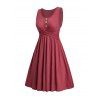 Robe croisée unie à boutons factices, taille haute, sans manches, coupe trapèze, mini, décontractée - Rouge foncé XL | US 12