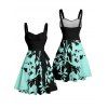 Robe de vacances à motif de feuilles colorblock, buste froncé, col en cœur, ceinture, robe trapèze mini décontractée - Vert XL | US 12