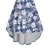 Robe de vacances cintrée à volants et motif floral et feuilles, épaules dénudées, buste froncé, manches courtes, robe de plage mi-longue haute et basse - Vert clair XXL | US 14