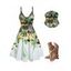 Vacation Women Outfit Floral Leaf Printed Flare A Line Slip Mini Dress and Rhinestone Decor Toe Post Flip Flop Two Piece Set - Vert clair S | US 4