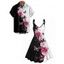 Vacation Couple Outfit Contrast Butterfly Rose Print V Neck O Ring Straps A Line Tank Dress and Button Up Shirt Casual Matching Outfit - Noir S | US 4