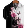 Vacation Couple Outfit Contrast Butterfly Rose Print V Neck O Ring Straps A Line Tank Dress and Button Up Shirt Casual Matching Outfit - Noir S | US 4