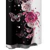 Vacation Couple Outfit Contrast Butterfly Rose Print V Neck O Ring Straps A Line Tank Dress and Button Up Shirt Casual Matching Outfit - Noir S | US 4