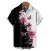 Vacation Couple Outfit Contrast Butterfly Rose Print V Neck O Ring Straps A Line Tank Dress and Button Up Shirt Casual Matching Outfit - Noir S | US 4