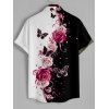 Vacation Couple Outfit Contrast Butterfly Rose Print V Neck O Ring Straps A Line Tank Dress and Button Up Shirt Casual Matching Outfit - Noir S | US 4