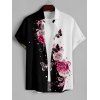 Vacation Couple Outfit Contrast Butterfly Rose Print V Neck O Ring Straps A Line Tank Dress and Button Up Shirt Casual Matching Outfit - Noir S | US 4
