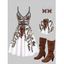 Vacation Women Outfit Floral Leaf Printed Flare A Line Slip Mini Dress and Glitter Sequins Butterfly Earrings Mid-Calf Suede Belt Buckle Boots Set - Blanc S | US 4