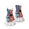 Robe de fête de l'indépendance à motif de feuille de tournesol et drapeau américain, bretelles spaghetti, col en V, coupe trapèze, mini-robe débardeur patriotique - multicolor A XXXXXL | US 20