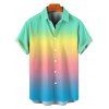Chemise de vacances pour homme, couleur arc-en-ciel ombrée, boutonnée, retroussable, manches courtes, décontractée - multicolor A 5XL