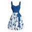 Robe de vacances à motif de feuilles de fleurs, buste froncé, ceinture, col en cœur, mini robe de plage trapèze - Bleu profond XXXXXL | US 20