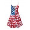 Robe à motif floral et étoiles, motif drapeau américain, tenue de fête de l'indépendance, bretelles spaghetti, col en V, coupe trapèze, mini-robe débardeur patriotique - multicolor A XXXXXL | US 20