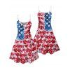 Robe à motif floral et étoiles, motif drapeau américain, tenue de fête de l'indépendance, bretelles spaghetti, col en V, coupe trapèze, mini-robe débardeur patriotique - multicolor A XXXXXL | US 20