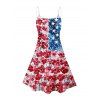 Robe à motif floral et étoiles, motif drapeau américain, tenue de fête de l'indépendance, bretelles spaghetti, col en V, coupe trapèze, mini-robe débardeur patriotique - multicolor A XXXXXL | US 20