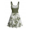 Robe de plage courte à volants et col en cœur, motif floral tropical, avec ceinture et buste froncé - Vert profond XXXXXL | US 20