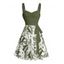 Robe de plage courte à volants et col en cœur, motif floral tropical, avec ceinture et buste froncé - Vert profond XXXXXL | US 20