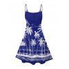 Robe de vacances à motif cocotier et mer, bretelles spaghetti, col en V, coupe trapèze, mini-robe de plage - Bleu profond S | US 4