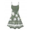Robe de vacances à motif cocotier et mer, bretelles spaghetti, col en V, coupe trapèze, mini-robe de plage - Vert clair XXXXXL | US 20