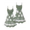 Robe de vacances à motif cocotier et mer, bretelles spaghetti, col en V, coupe trapèze, mini-robe de plage - Vert clair XXXXXL | US 20