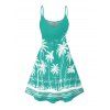 Robe de vacances à motif cocotier et mer, bretelles spaghetti, col en V, coupe trapèze, mini-robe de plage - Vert XXXXXL | US 20