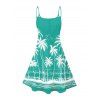Robe de vacances à motif cocotier et mer, bretelles spaghetti, col en V, coupe trapèze, mini-robe de plage - Vert XXXXXL | US 20