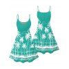 Robe de vacances à motif cocotier et mer, bretelles spaghetti, col en V, coupe trapèze, mini-robe de plage - Vert XXXXXL | US 20