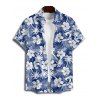Chemise de plage à motif floral et feuilles pour homme, boutonnée, retroussée, manches courtes, idéale pour les vacances - Vert clair 5XL