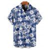 Chemise de plage à motif floral et feuilles pour homme, boutonnée, retroussée, manches courtes, idéale pour les vacances - Vert clair 5XL