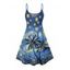 Robe de vacances à motif de peinture artistique de cocotier, bretelles spaghetti, col en V, coupe trapèze, mini, décontractée - Bleu profond XXXXXL | US 20