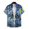 Chemise de vacances pour homme, motif cocotier, boutonnée, retroussée, manches courtes, décontractée - Bleu profond L