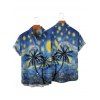 Chemise de vacances pour homme, motif cocotier, boutonnée, retroussée, manches courtes, décontractée - Bleu profond L