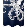 Robe de vacances à imprimé vie marine et motif poulpe, bretelles spaghetti, col en V, coupe trapèze, mini-robe de plage - Bleu de Minuit S | US 4