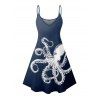 Robe de vacances à imprimé vie marine et motif poulpe, bretelles spaghetti, col en V, coupe trapèze, mini-robe de plage - Bleu de Minuit S | US 4